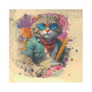 Impresión En Metal *~* *~* Oro Percussionista Guay Cat AP91 DRUMMER