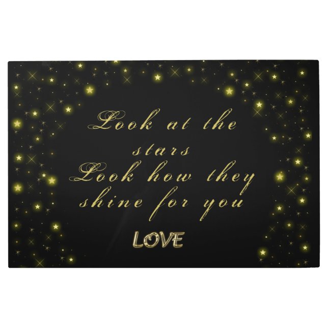 Impresión En Metal Oro personalizado y estrellas brillantes en negro (Anverso)