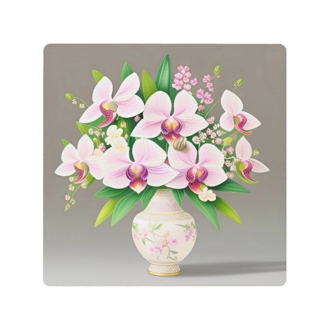 Impresión En Metal Orquídeas rosas y blancas en una vesícula orgánica (Anverso)