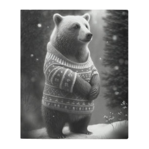 Impresión En Metal Oso Adorable con un suave suéter