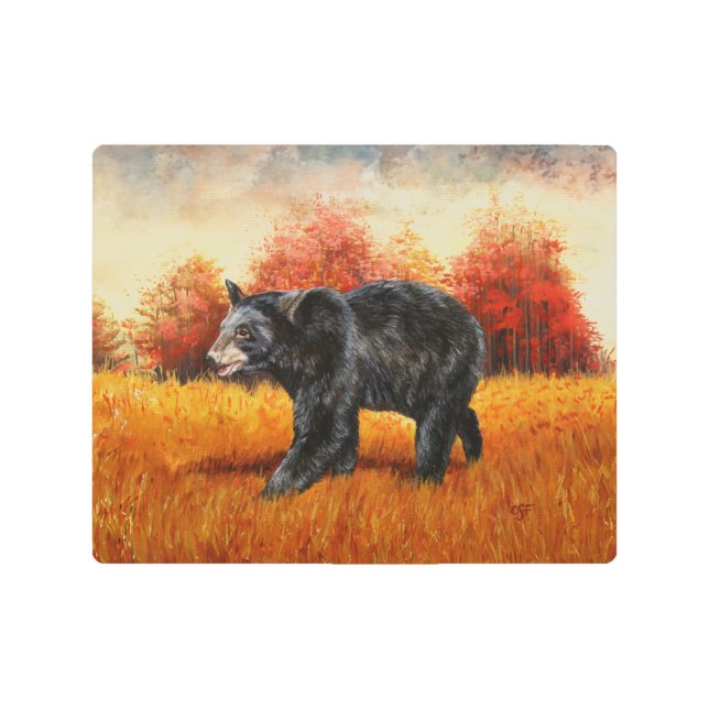 Impresión En Metal Oso Negro en el bosque otoñal (Anverso)