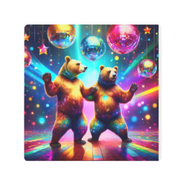 Impresión En Metal Osos Bailando En La Discoteca