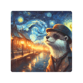 Impresión En Metal Otter en la ciudad de la noche estrellada