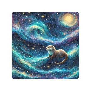 Impresión En Metal Otter en un océano nocturno estrellado