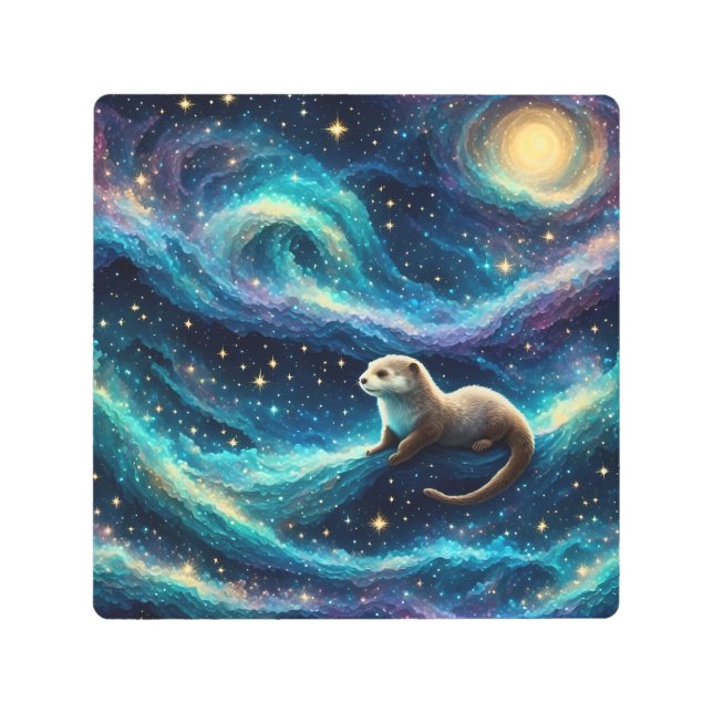 Impresión En Metal Otter en un océano nocturno estrellado (Anverso)