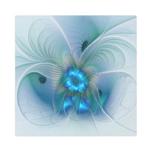 Impresión En Metal Ovejas en pie, abstracto fractal turquesa azul