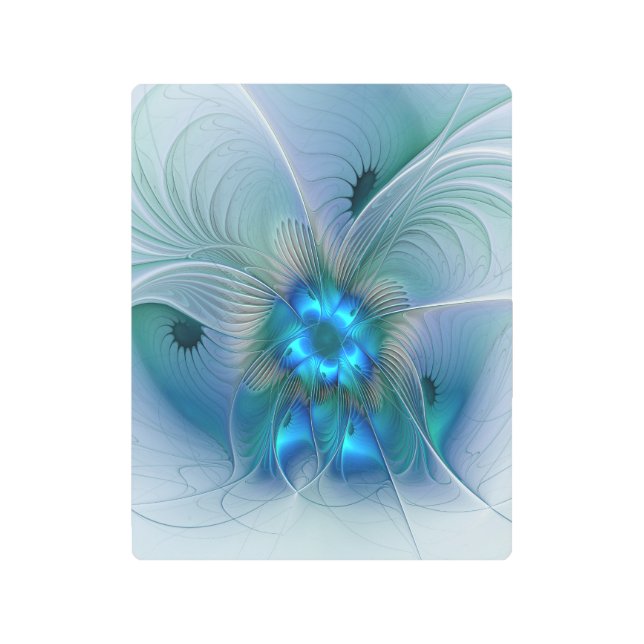 Impresión En Metal Ovejas en pie, abstracto fractal turquesa azul (Anverso)