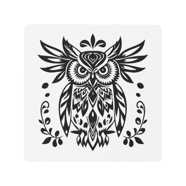 Impresión En Metal Owl Lovers Rustic Woodlands Black White Bohemian (Anverso)
