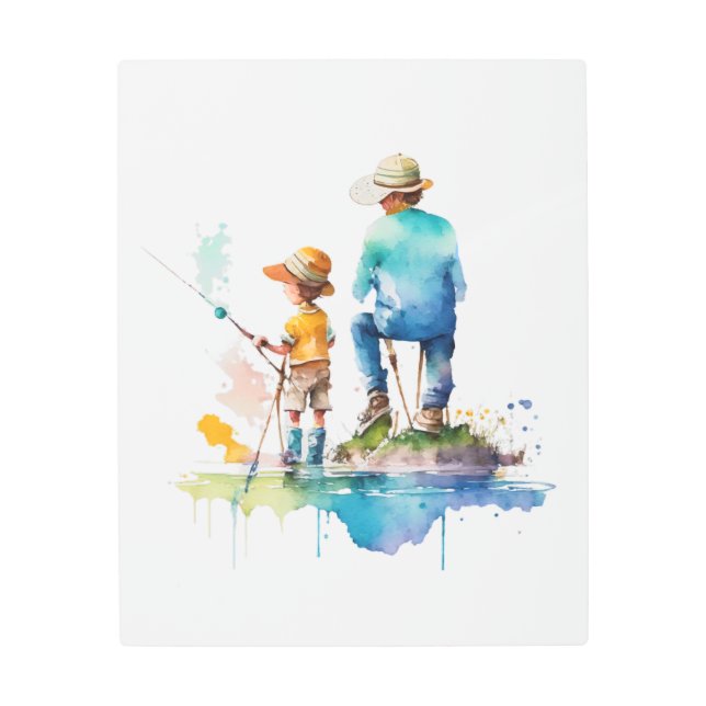 Impresión En Metal Padre e hijo acuarela Ilustracion Ai Art (Anverso)