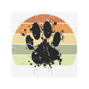 Impresión En Metal Paint Splatter Dog Paw Retro Sunset