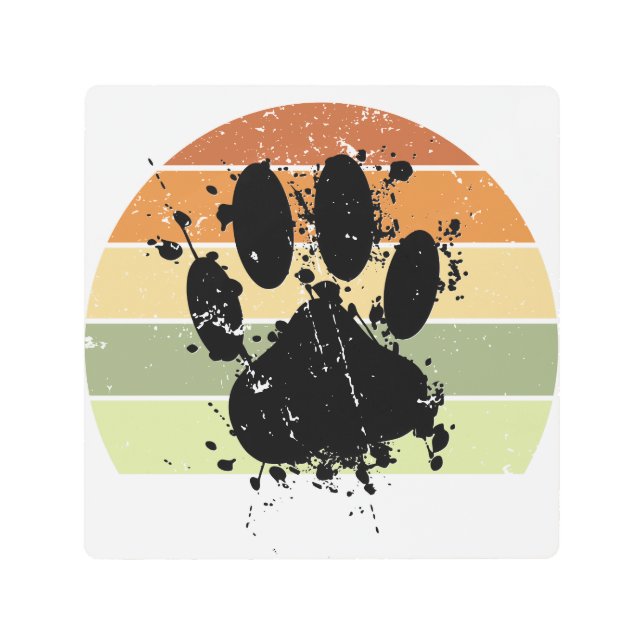 Impresión En Metal Paint Splatter Dog Paw Retro Sunset (Anverso)