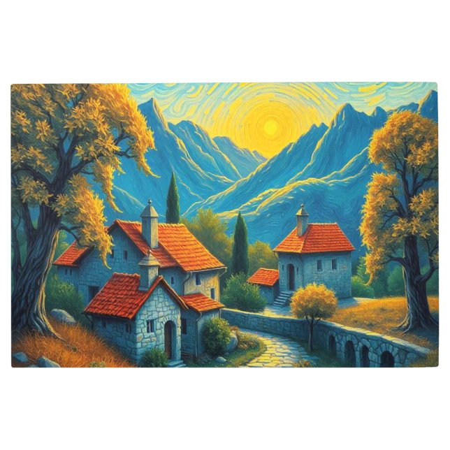 Impresión En Metal Paisaje de la aldea Van Gogh Style (Anverso)