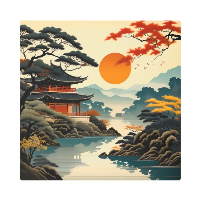 Impresión En Metal paisaje de pinturas de pincel chino (Anverso)