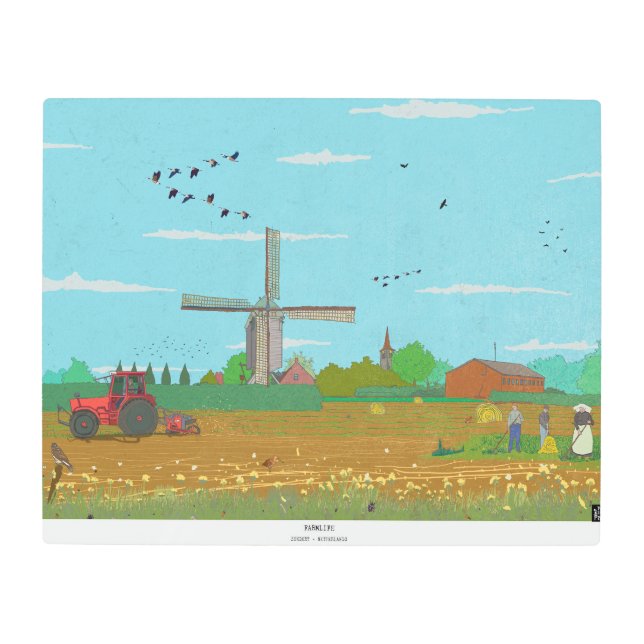 Impresión En Metal Paisaje del campo del molino de viento holandés (Anverso)