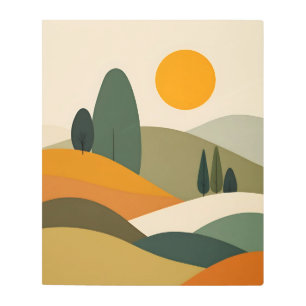 Impresión En Metal Paisaje minimalista con coloridas colinas y sol