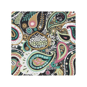 Impresión En Metal Paisley asiático: diseño moderno y sin fisuras.