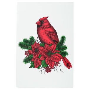 Impresión En Metal Pájaro cardinal, ilustracion Navidad