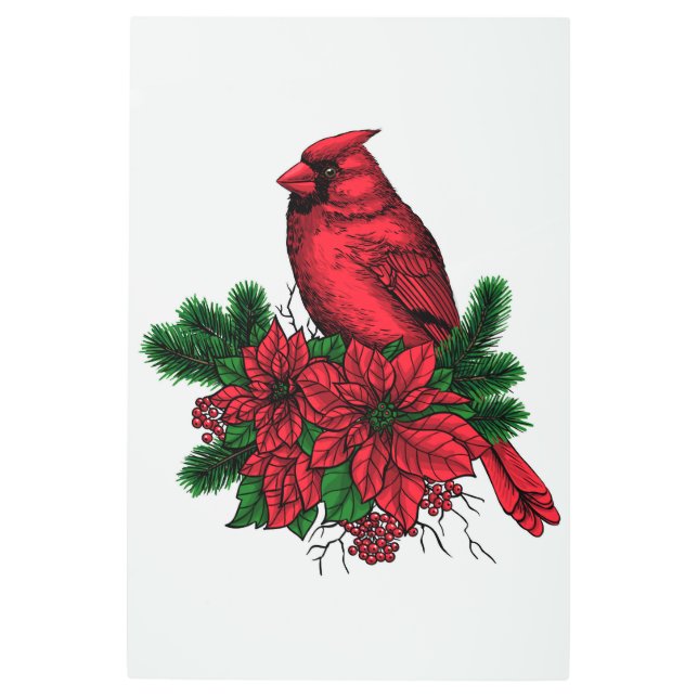 Impresión En Metal Pájaro cardinal, ilustracion Navidad (Anverso)
