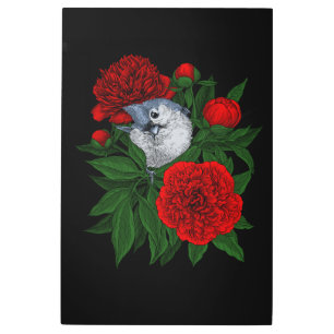 Impresión En Metal Pájaro en un ramo de peonía rojo