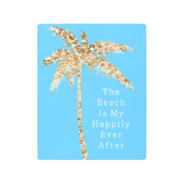 Impresión En Metal Palm Tree Purpurina Aqua Glam Gold