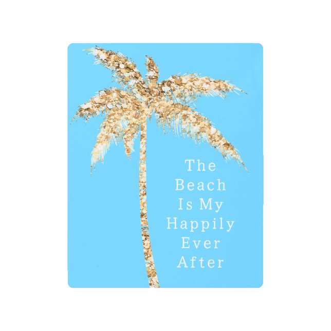 Impresión En Metal Palm Tree Purpurina Aqua Glam Gold (Anverso)