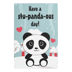 Impresión En Metal Panda De Bebé Cuto En Gris De Nieve De Invierno