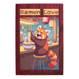 Impresión En Metal Panda rojo comiendo Ramen en una barra de fideos j