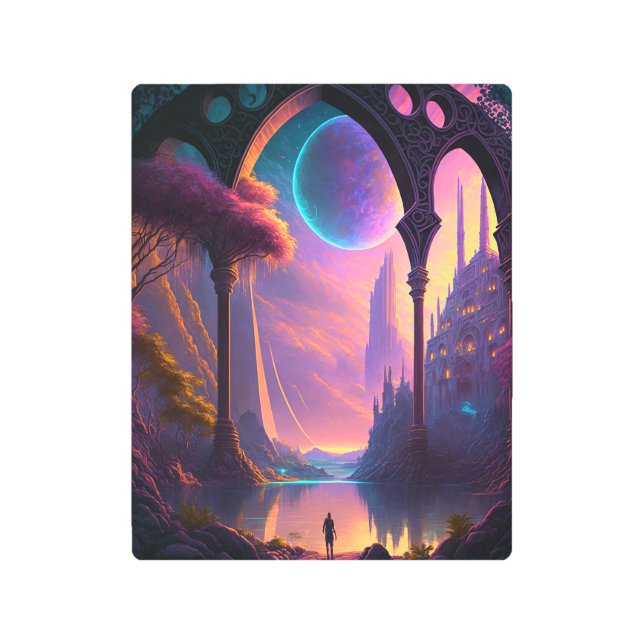 Impresión En Metal Panorama de ciencia ficción fantástica (Anverso)