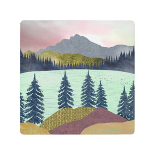 Impresión En Metal Panorama del Lago del cielo rojo