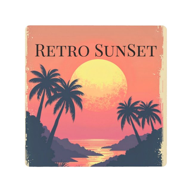 Impresión En Metal Paraíso de atardecer retro - Escape tropical vinta (Anverso)