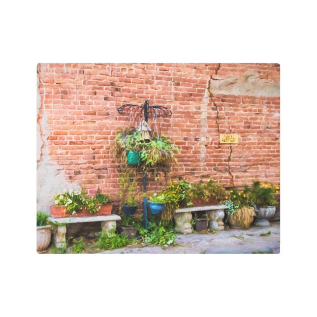 Impresión En Metal Pared de ladrillo 6090 con plantas (Anverso)