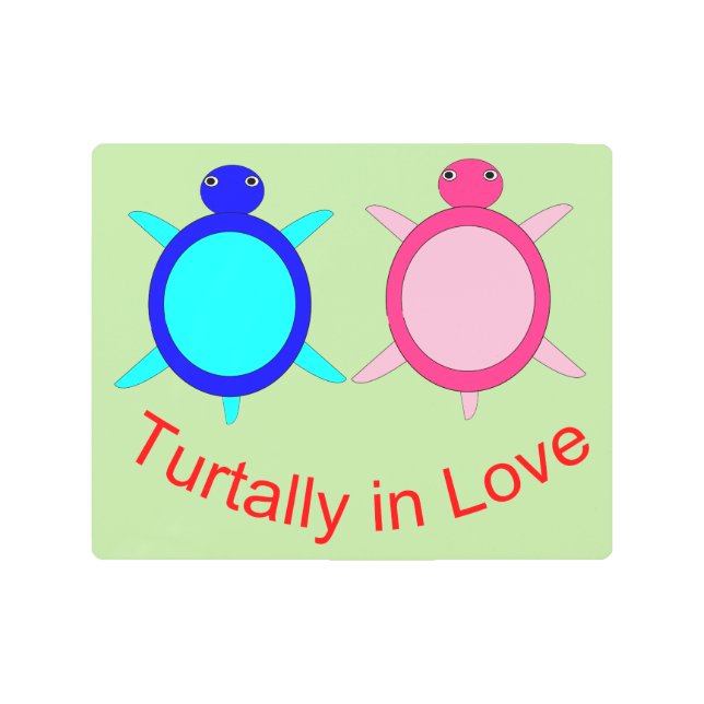 Impresión En Metal Pareja De Tortuga Cuta (Anverso)