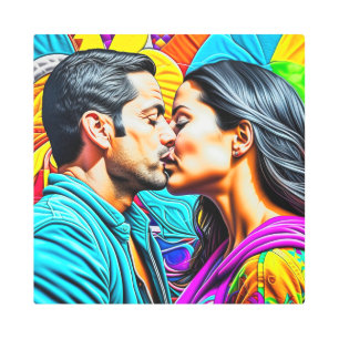 Impresión En Metal Pareja hispánica besándose en amor