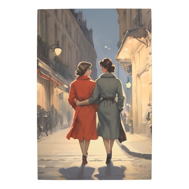 Impresión En Metal Pareja lesbiana de época en una noche acogedora (Anverso)