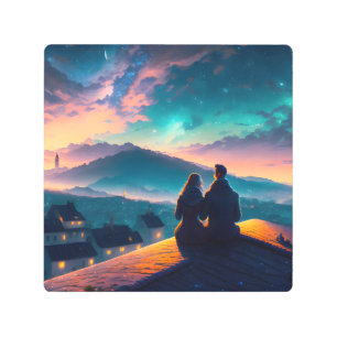 Impresión En Metal Pareja Sentada En El Techo