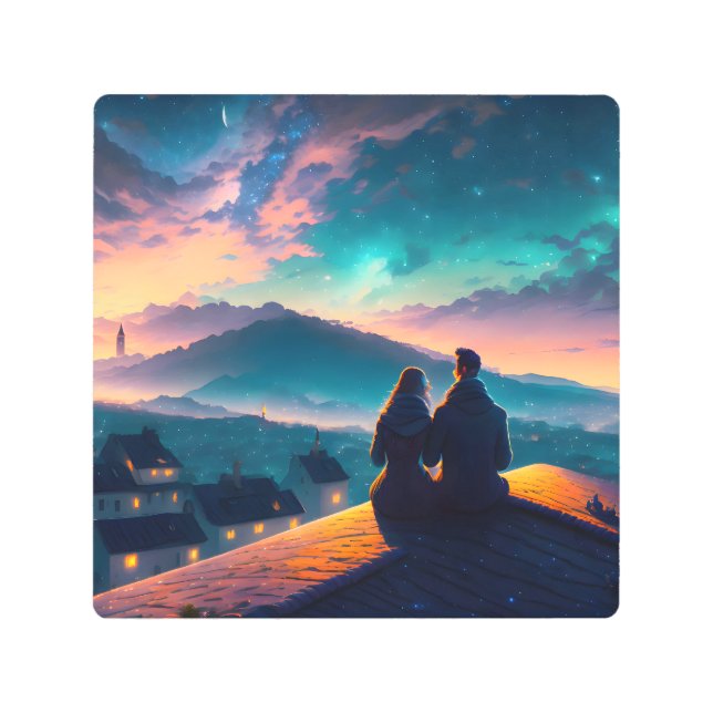 Impresión En Metal Pareja Sentada En El Techo (Anverso)