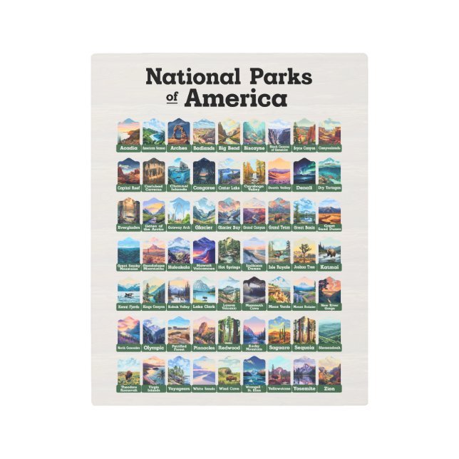 Impresión En Metal Parques nacionales de los Estados Unidos de Améric (Anverso)