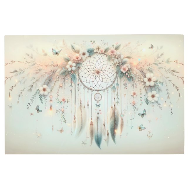 Impresión En Metal Pastel Floral Mariposa Dreamcatcher (Anverso)