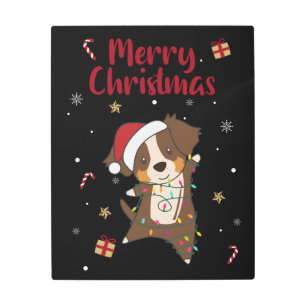 Impresión En Metal Pastor Australiano Feliz Navidad Invierno Metaliza