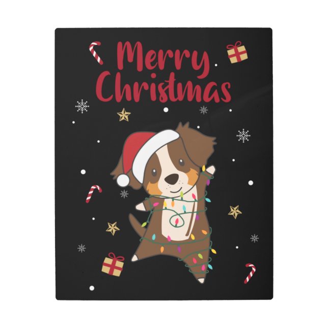 Impresión En Metal Pastor Australiano Feliz Navidad Invierno Metaliza (Anverso)