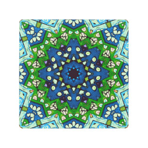Impresión En Metal Patrón azul verde retro mosaico de Mandala