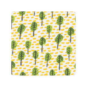 Impresión En Metal Patrón de árbol negro verde Naive