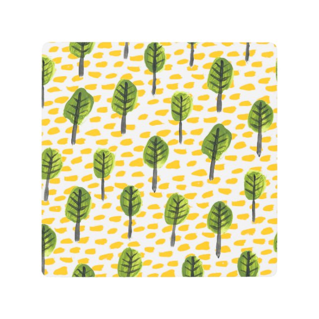 Impresión En Metal Patrón de árbol negro verde Naive (Anverso)