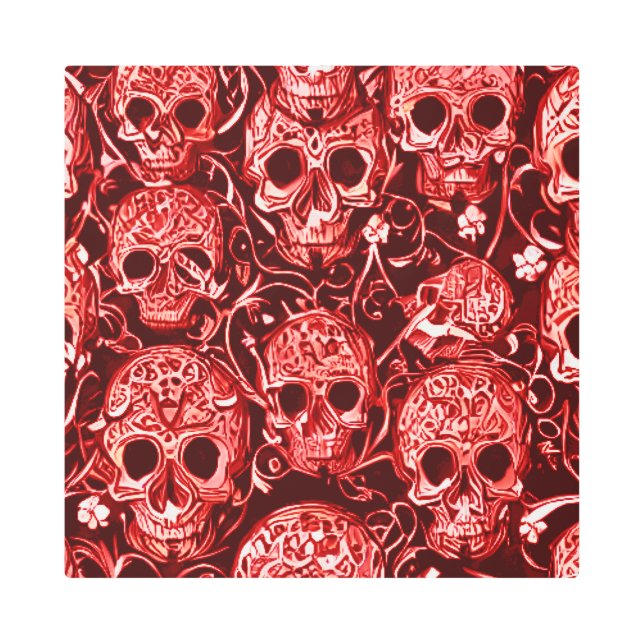Impresión En Metal Patrón de cráneo rojo (Anverso)