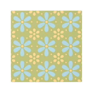 Impresión En Metal Patrón de flores azules y amarillas retro