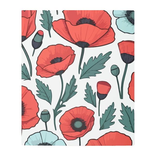 Impresión En Metal Patrón de Ilustracion de las flores de adormidera  (Anverso)