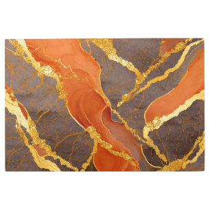 Impresión En Metal Patrón de mármol naranja con oro