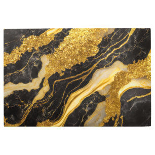 Impresión En Metal Patrón de mármol negro con oro