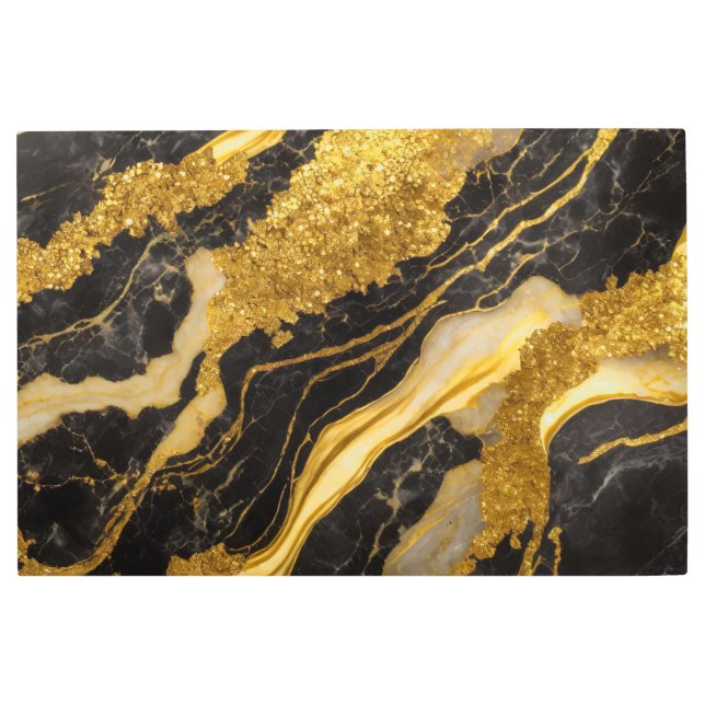 Impresión En Metal Patrón de mármol negro con oro (Anverso)
