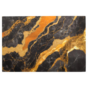 Impresión En Metal Patrón de mármol negro naranja con oro